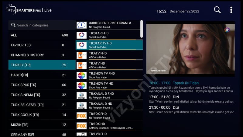 iptv smarters live ekranı