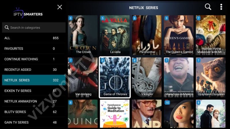 iptv smarters series ekranı